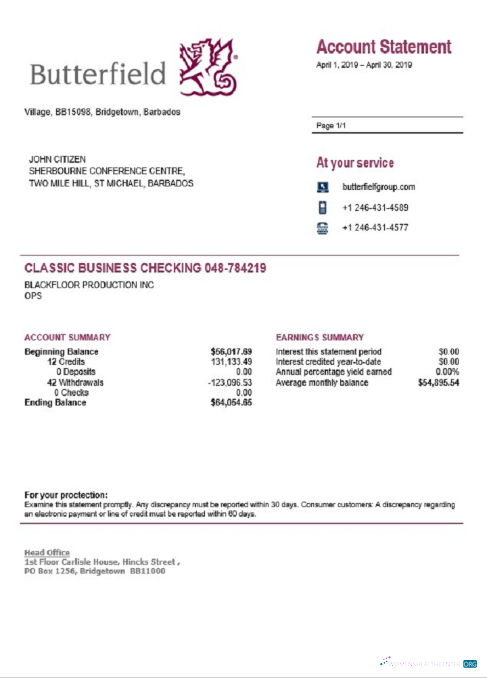 Download Barbados Butterfield bank statement word